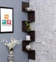 Furniture Cafe Wooden Wall Shelves | Corner Hanging Shelf for Living Room Stylish | Zig Zag Home Decor Floating Display Rack Storage Organizer Unique Design with Finish 5 Tiers (Brown Finish)...
