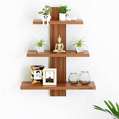 Furniture Cafe Wooden Wall Shelves for Living Room | Wall Shelf for Home Decor Items (3Tiers | Size- Standard | Colour- Teak Natural)