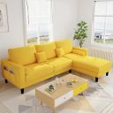 FURNY Alizoza 4 Seater Fabric RHS L Shape Sofa Set (Yellow)...