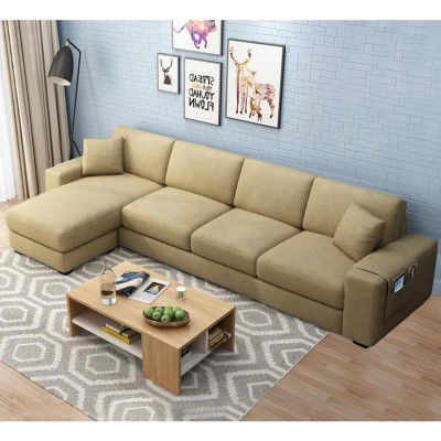 FURNY Alora 5 Seater Fabric LHS L Shape Sofa Set (Beige)