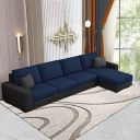 FURNY Arvon 5 Seater Fabric RHS L Shape Sofa Set (Blue-Dark Grey)...