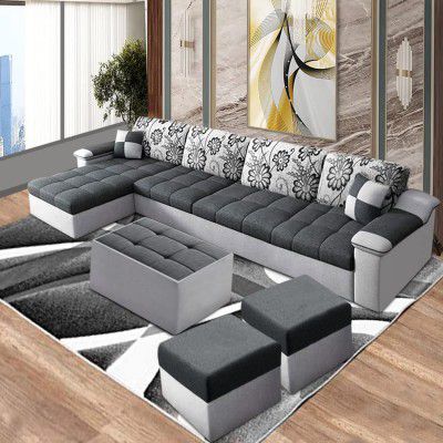 FURNY Carlito Fabric 8 Seater LHS L Shape Sofa Set 