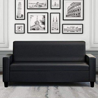 FURNY Dublin 3 Seater Sofa Set Leatherette (Black)