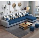 FURNY Floren 6 Seater Fabric RHS L Shape Sofa Set (Blue-Light Grey)...