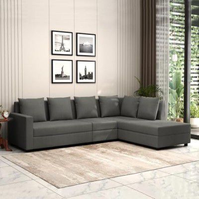 FURNY Gloria 6 Seater Fabric RHS Sectional L Shape Sofa Set (Grey)