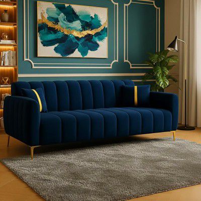 Furny Harmon 3 Seater Fabric Sofa Set (Blue) 