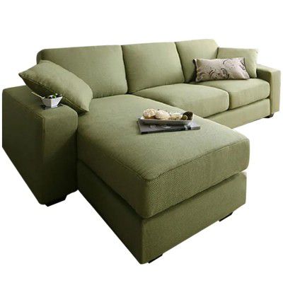 [Extra Rs 2500 OFF] FURNY Junno 4 Seater Fabric LHS L Shape Sofa Set (Green)
