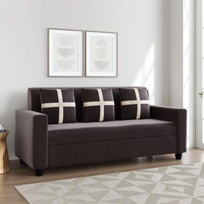 FURNY Lifeona 3 Seater Fabric Sofa Set (Brown)