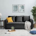 FURNY Livino 3 Seater Fabric Sofa Set (Dark Grey)...