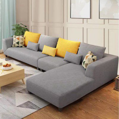 FURNY Menax 6 Seater Fabric RHS L Shape Sofa Set 