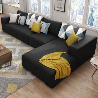 [Extra Rs 6500 OFF] FURNY Mint 6 Seater Fabric Sectional RHS L Shape Sofa Set (Dark Grey)