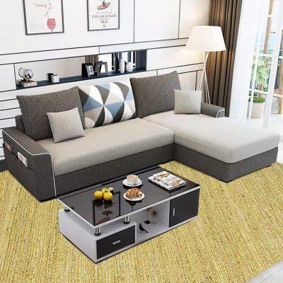 [Extra Rs 6500 OFF] FURNY Mython 4 Seater Fabric RHS L Shape Sofa Set (Light Grey-Dark Grey)