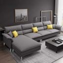 FURNY Orensta 5 Seater Fabric LHS L Shape Sofa Set (Dark Grey)...