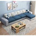 FURNY Orlandoy Fabric 5 Seater RHS Sectional L Shape Sofa Set in (Blue-Light Grey)...