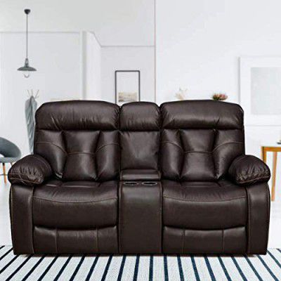 [Extra ₹18792 OFF] FURNY Porch 2 Seater Premium Leatherette Recliner Sofa Set with Storage (Brown)