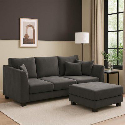 FURNY Premium Ravona 4 Seater Convertible Fabric L Shape Sofa Set