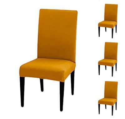 Furshine Dining Chair Slipcovers/Protection Chair Covers/Plain, Removable, Washable/Universal Fit Super Soft Stretchy Polyester Super Stretchy Fabric for Chair Decoration, Pack of 4, Mustard