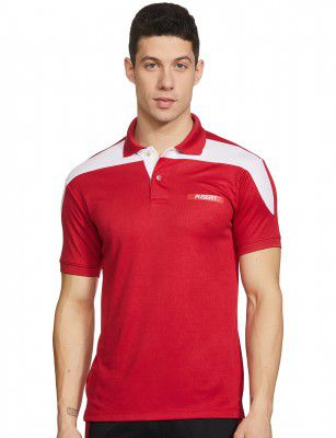 FUSEFIT Men's Solid Regular Polo Shirt (FFA-MT051-01-S_RED / White S)