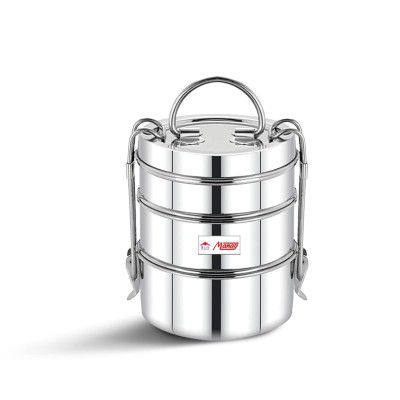 FUTENSILS Manav 3-Tier Stainless Steel Tiffin Box (Size -7X3, 1670ml, 4.5inch Dia, Silver)
