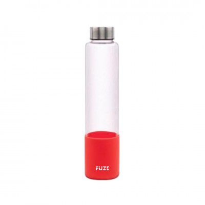 Fuze Borosilicate Glass Bottles with Aniti-Skid Silicone Sleeve (Red) - Pack of 2