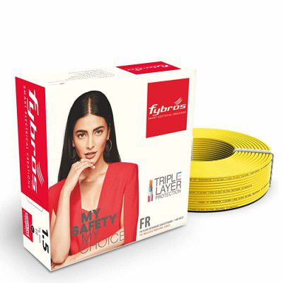 Fybros by Kundan Cab PVC Insulated 1.5 Sq Mm Wire| Multistrands FR Yellow Copper Wires & Cables