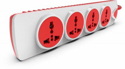 Fybros Qubic 4x1 International Sockets Power Extension Box 5 Meter with Master Switch And Indicator 4 Socket Extension Boards  (White, Red, 5 m)