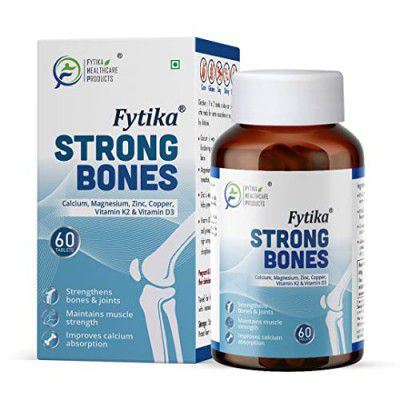 FYTIKA HEALTHCARE PRODUCTS Strong Bones | Calcium 1000mg + Vitamin D3 400IU Supplement with Magnesium, Zinc,Coper & Vitamin K2 for Complete Bone, Joint & Muscle Health - Women and Men | 60 Tablets