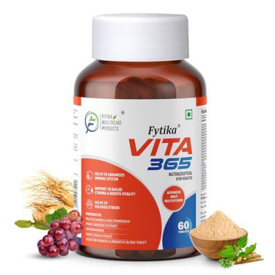 FYTIKA HEALTHCARE PRODUCTS Vita 365, Multivitamin With Probiotics Vitamin B12, Zinc, Biotin, Mineral, Ginseng & Ashwagandha, Enhances Energy, Stamina, Immunity, Hair and Skin Tablet