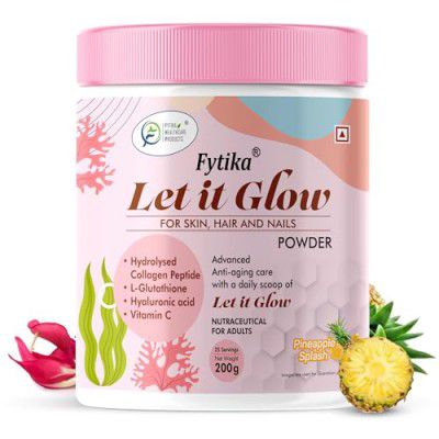 Fytika Let It Glow Marine Collagen Supplement for Men & Women|L- Glutathione, Vitamin C, Sesbania Agati Extract|Promotes Healthy Skin, Hairs and Nails (Pineapple)