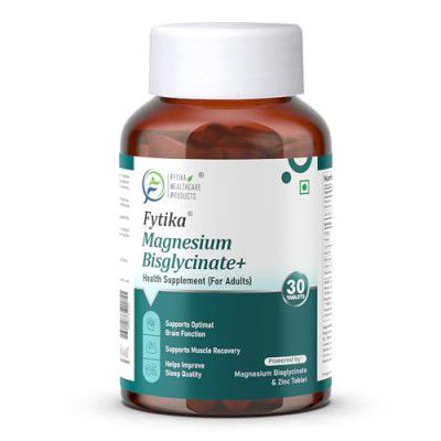 Fytika Magnesium Bisglycinate + | High Absorption Chelated Form| For Better Sleep, Stress Management, Muscle Recovery & Enhanced Workout (as Bisglycinate) & Zinc | For Men & Women (Pack of 1 30 Tab)