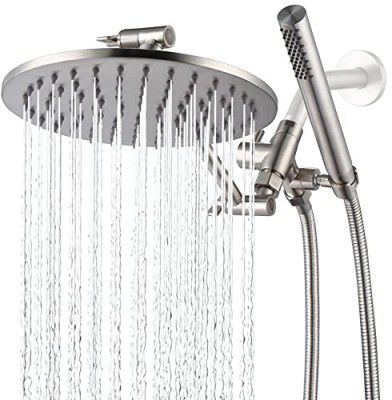 G-Promise All Metal Dual Shower Head Combo | 8" Rainfall Shower Head, Handheld Shower Wand (Brushed Nickel)