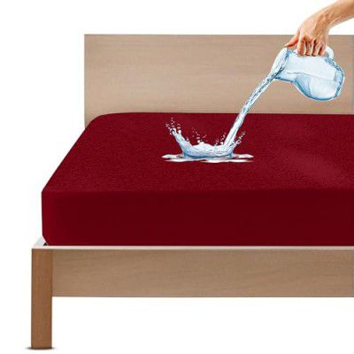 GADDA CO 100% Waterproof Premium Cotton Feel Mattress Protector Double Bed 72x72 Inch (Maroon)