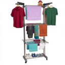 GADDA CO Stainless Steel Double Pole 3 Layer Cloth Drying Stand with Hanger | Grey -71 x 31 x 17 Inch...
