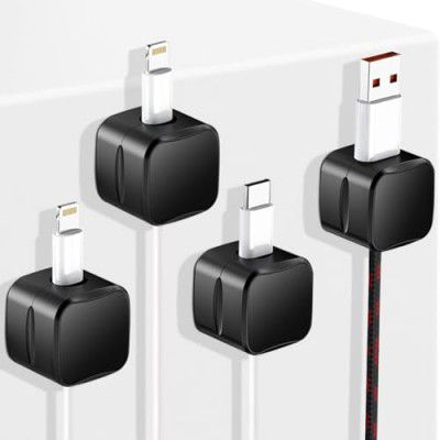 GadgetBite Magnetic Cable Organizer Clips – Self-Adhesive Wire Management Solution for Home and Office (Pack of 4)-Black