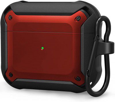 GadgeTEQ Cases Compatible with Apple Airpods 3rd Generation Case Cover 2021, Egg Shall Armor Military Full-Body Protective Case Shockproof Skin Cover Men Women with Carabiner Case (Red)