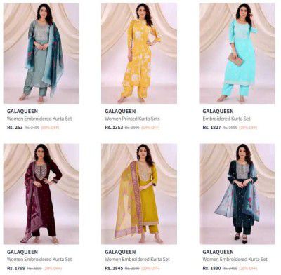 Myntra : Upto 89% Off On Galaqueen Kurtas Sets Starts At Rs 253