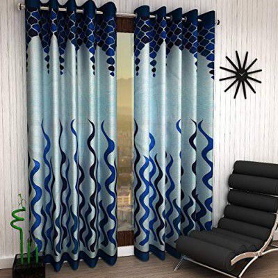 Galaxy Home Decor Modern Wave Panel Polyester Curtains for Door 7 Feet, Pack of 1, Blue (Blue, 7 Feet (1 Piece))