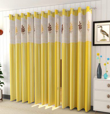Galaxy Home Decor Polyester Net Floral Curtain for Long Door (9ft, Yellow) - Pack of 2