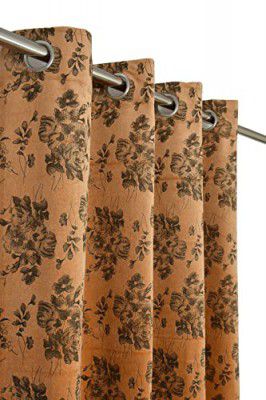 Galaxy Home Decor Velvet Curtains Floral Room Darkening Suede Curtains for Door 7 Feet, Pack of 1, Dark Beige (No. of Curtains: 1, Dark Beige, Door 7 Feet)