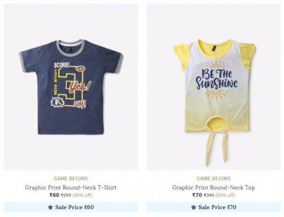 GAME BEGINS Kids Clothing Starts ₹60
