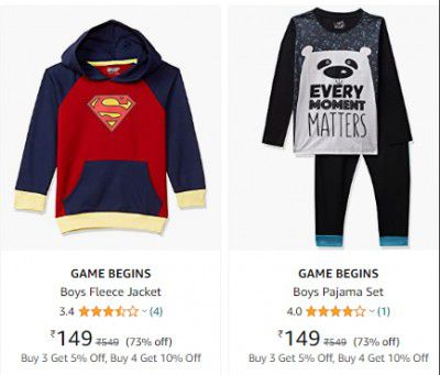 GAME BEGINS Kids Clothing Starts ₹99