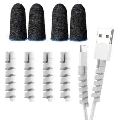 Gaming Finger Sleeve 2 Pair and Charger Cable Protector 1 Pack (4pcs)