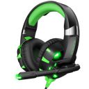 Gaming Headset K2PRO with Microphone Noise Canceling, Surround Sound Stereo Bass LED Lights Over-Ear 3.5mm for PS4 PS5 PC Xbox One (Adapter Needed) (Black-Green)...