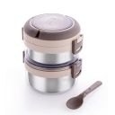 GANESH 2 Layer Portable Lunch Box with Attractive Spoon for Office & School Use/Food Grade/Air Tight/Easy to Carry/Leak Proof (750ml) Cream...