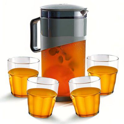 Ganesh 4 Water Glass and Jug Gift Set Transparent, Highball Water Glass and Jug Set for Dining Table - Color May Vary