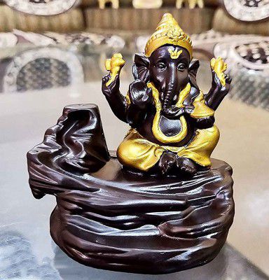 Ganesh Incense Cone Burner - Ganesh Idol Showpiece | Lord Ganesha Smoke Fountain | Backflow Incense Cone Holder with 10 Free Incense Cone Sticks(Gold)