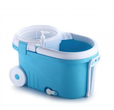Ganesh Prime Plus Plastic Spin Mop with Bigger Wheels and Plastic Auto Fold Handle for 360 Degree Cleaning