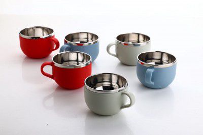 GANESH Stylish Durable Coffee/Tea/Milk Mug Plastic with Stainless Steel Inner Mug Cup (Set of 6, Multi Color, 900 ml)