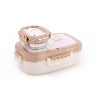 GANESH Ultima Pro Stainless Steel Insulated Lunch Box Container with Airtight Lid (750+140ml) - Brown