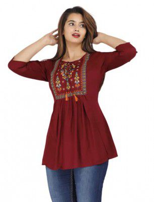 Ganga febtex Women's Rayon Embroidered Short Kurti/Tops